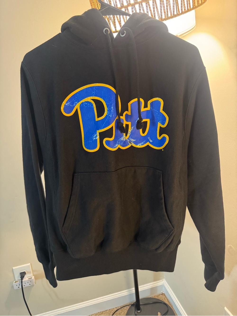 Champion Black Hoodie with Blue Logo Tag